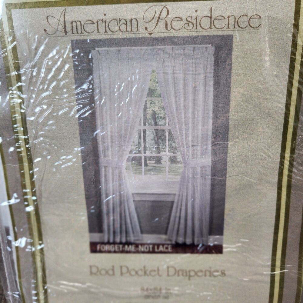 American Residence Forget-Me-Not White Lace Rod Pocket Draperies 84x84 NOS